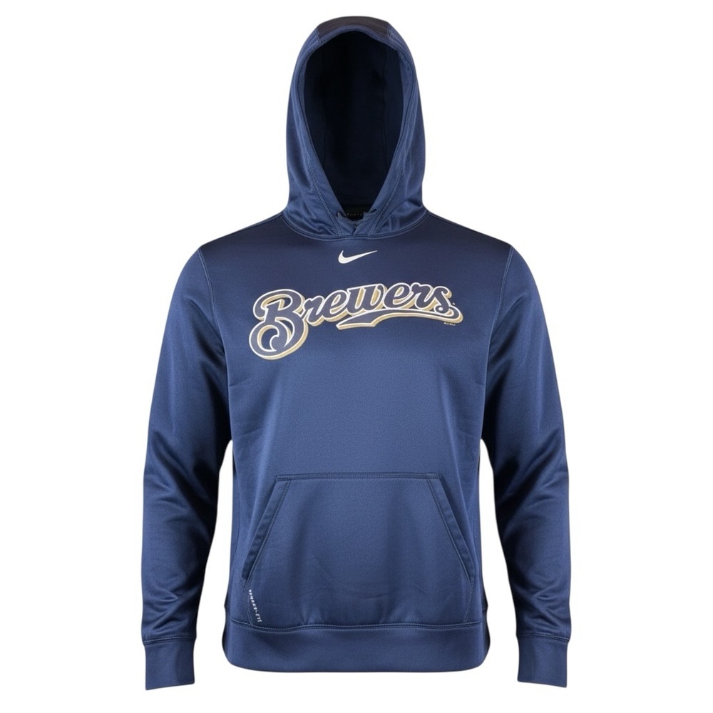 Nike Mens Medium  Blue Milwaukee Brewers Baseball Therma-FIT Pullover Hoodie